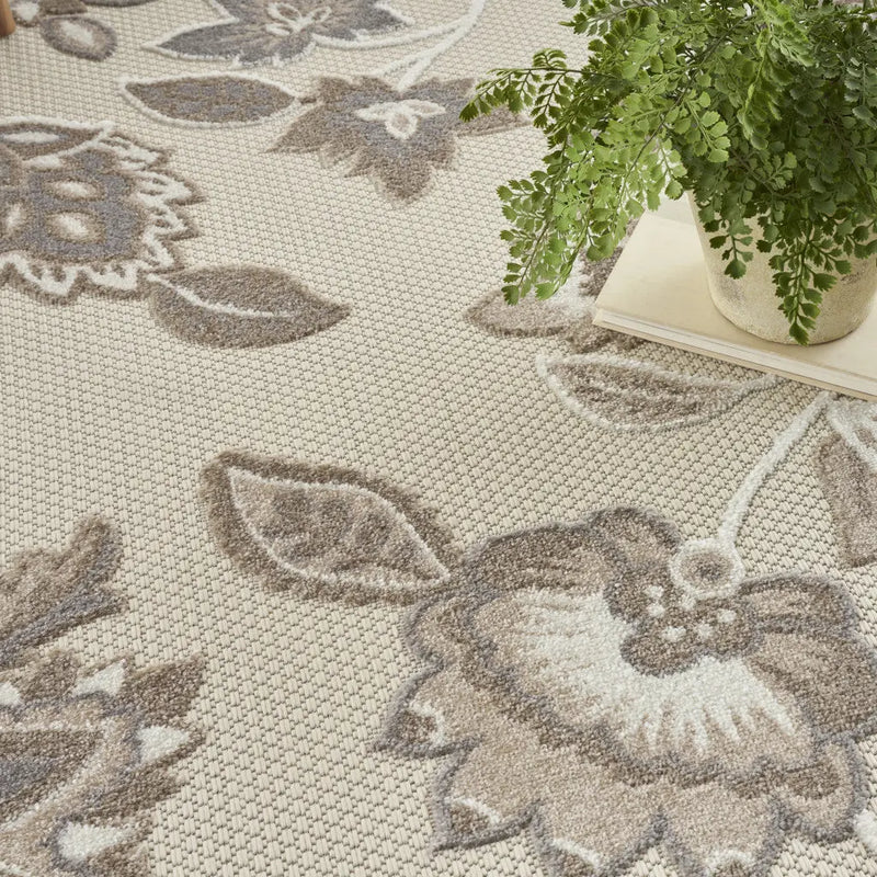 8' X 11' Beige Floral Non Skid Indoor Outdoor Area Rug Homeroots Outdoor