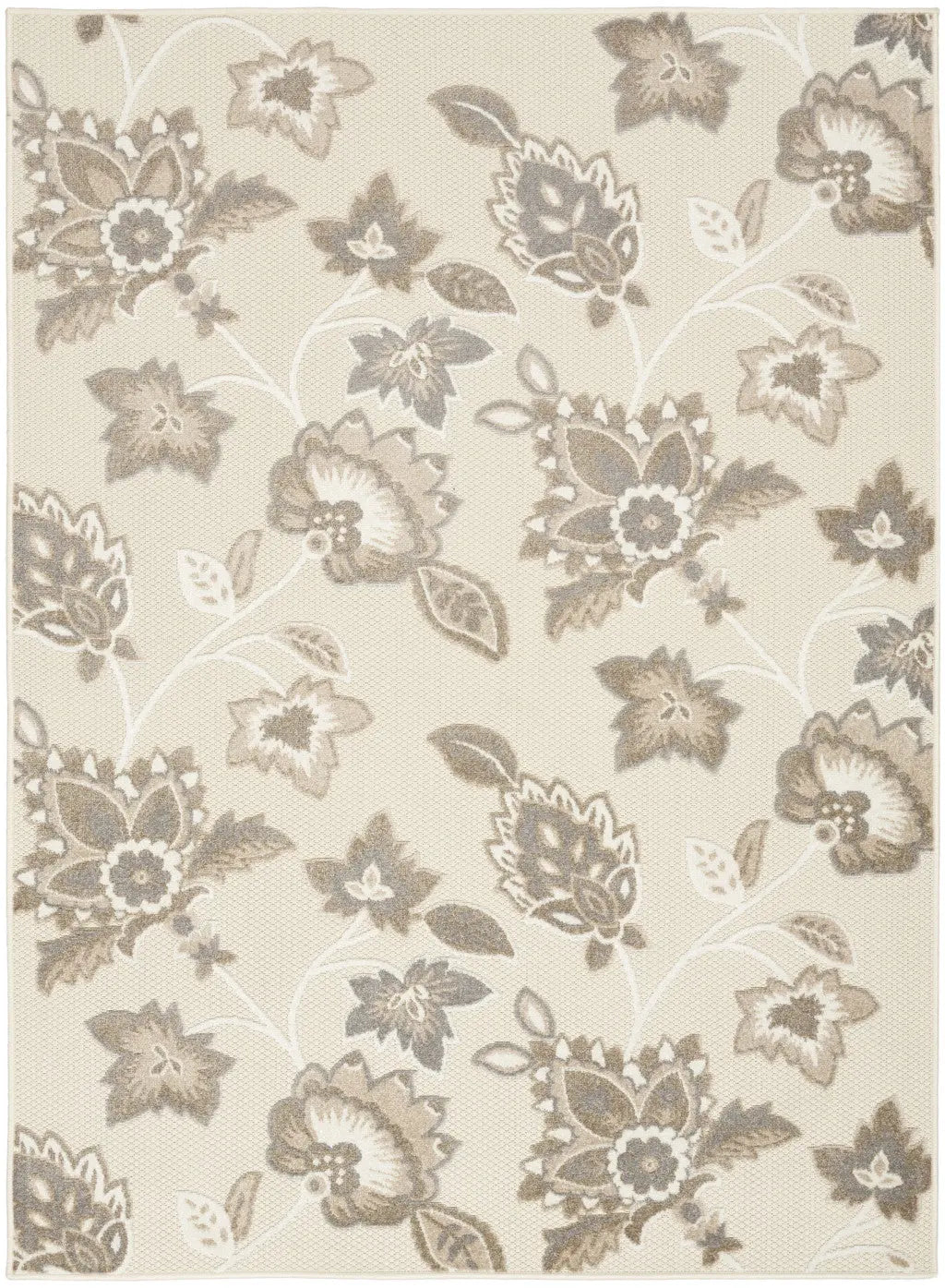 8' X 11' Beige Floral Non Skid Indoor Outdoor Area Rug Homeroots Outdoor