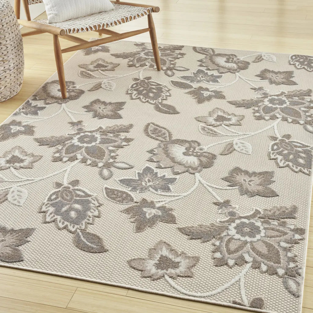 8' X 11' Beige Floral Non Skid Indoor Outdoor Area Rug Homeroots Outdoor