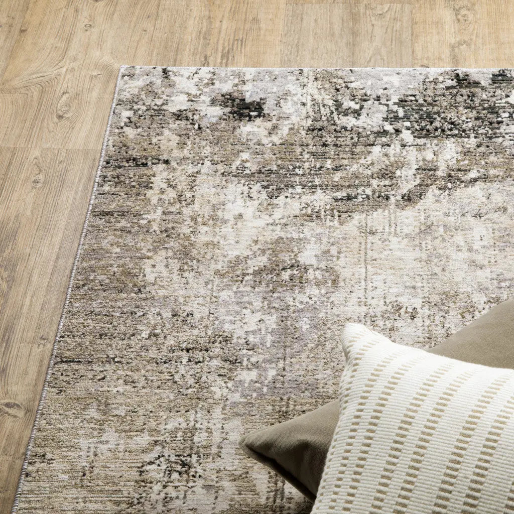 8' X 11' Beige Grey Ivory Tan And Brown Abstract Power Loom Stain Resistant Area Rug Homeroots Home Decor