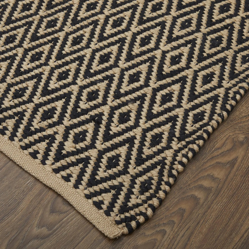 8' X 11' Black And Tan Geometric Hand Woven Area Rug Homeroots Home Decor