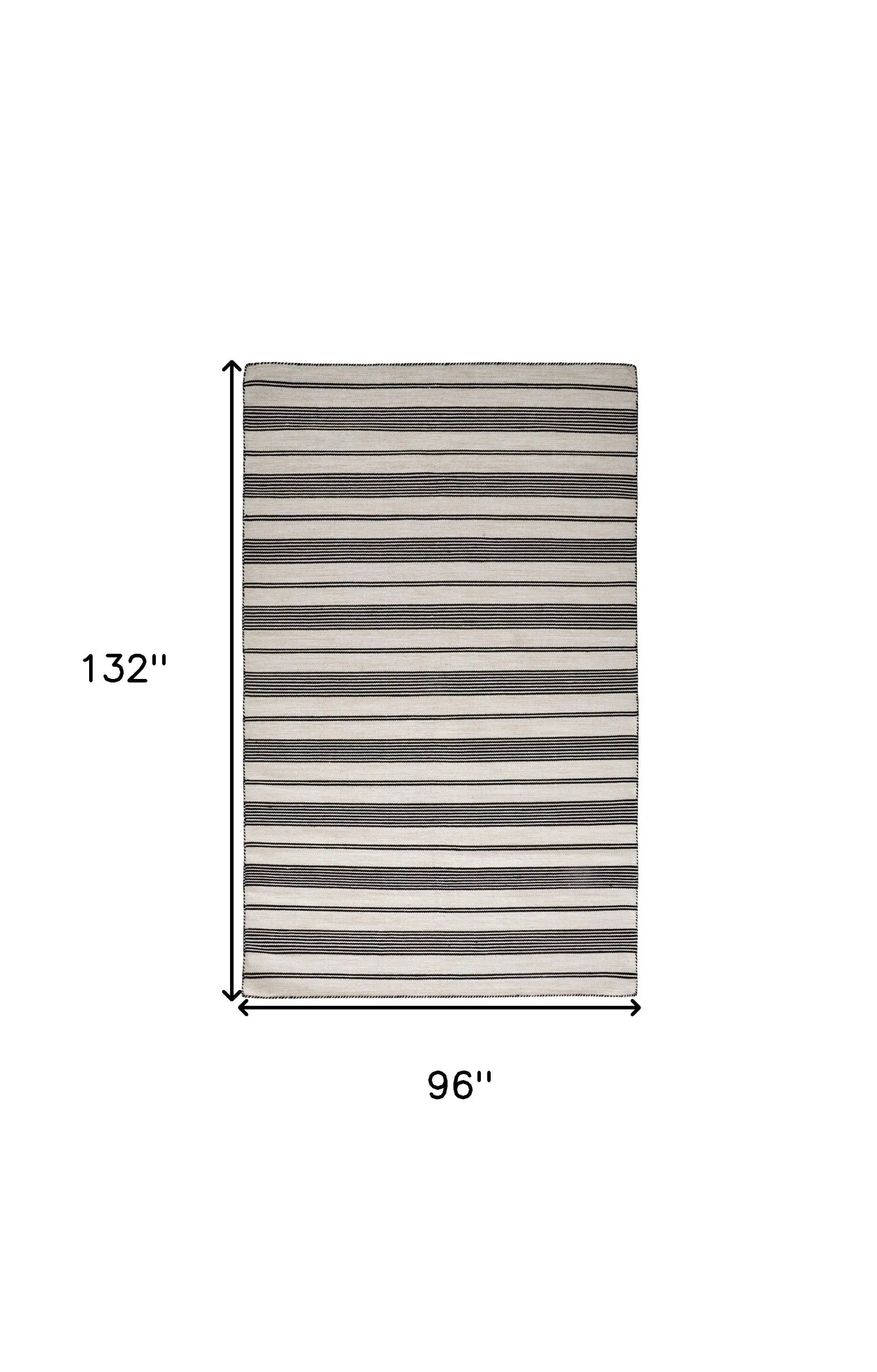 8' X 11' Black And White Striped Dhurrie Hand Woven Stain Resistant Area Rug Homeroots Outdoor