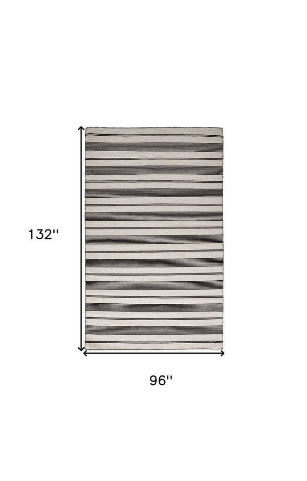 8' X 11' Black And White Striped Dhurrie Hand Woven Stain Resistant Area Rug Homeroots Outdoor