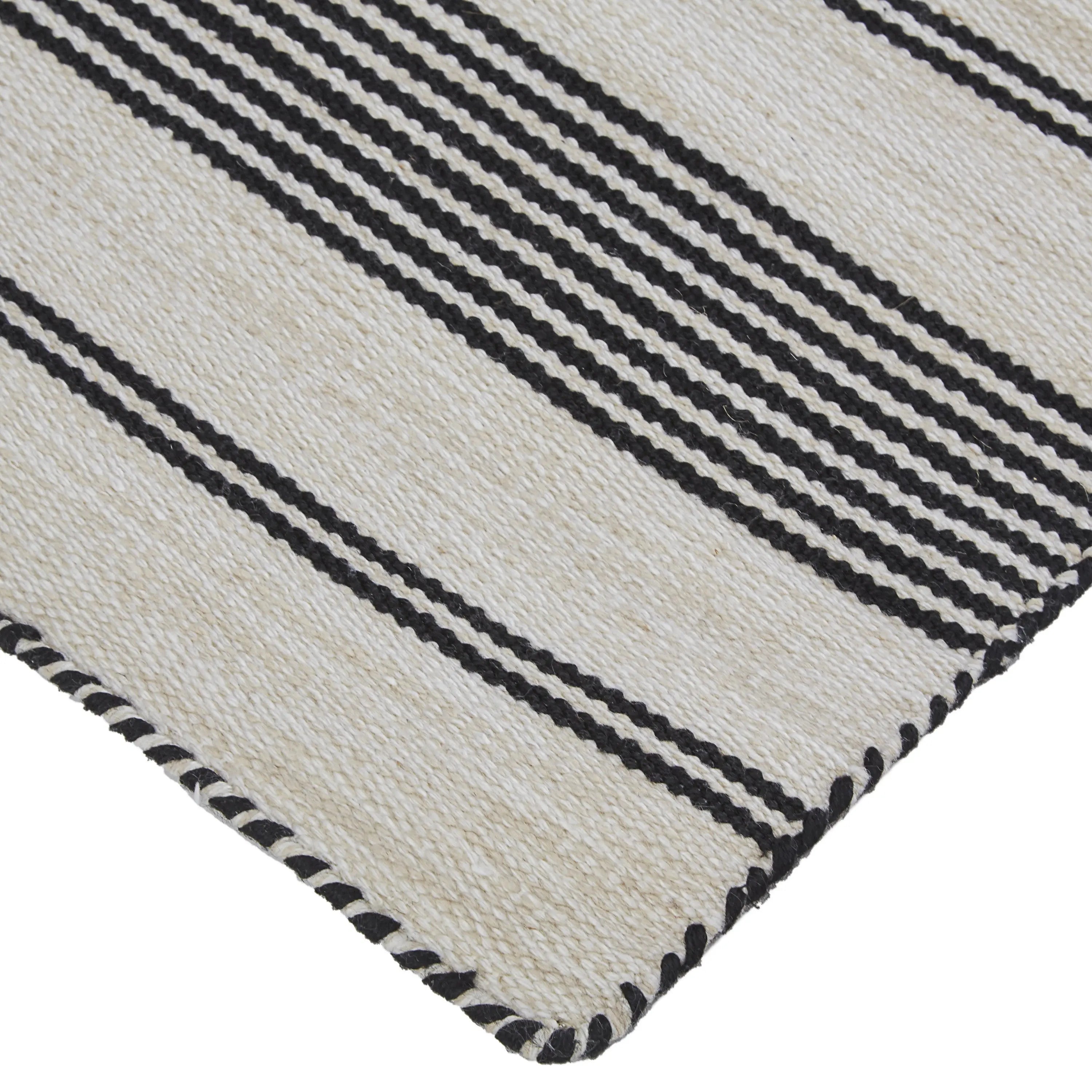 8' X 11' Black And White Striped Dhurrie Hand Woven Stain Resistant Area Rug Homeroots Outdoor