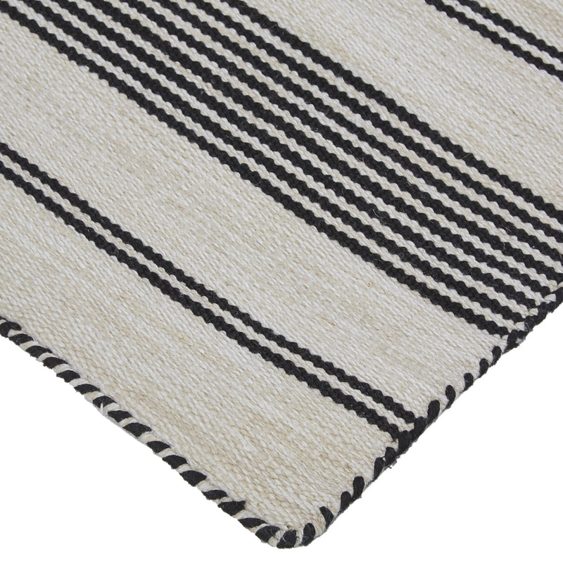 8' X 11' Black And White Striped Dhurrie Hand Woven Stain Resistant Area Rug Homeroots Outdoor
