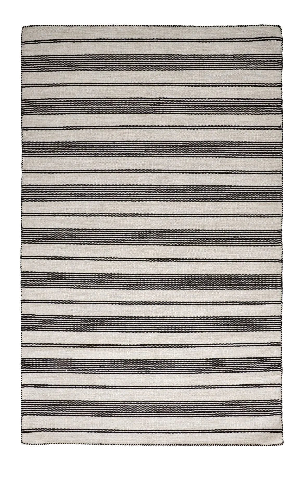 8' X 11' Black And White Striped Dhurrie Hand Woven Stain Resistant Area Rug Homeroots Outdoor