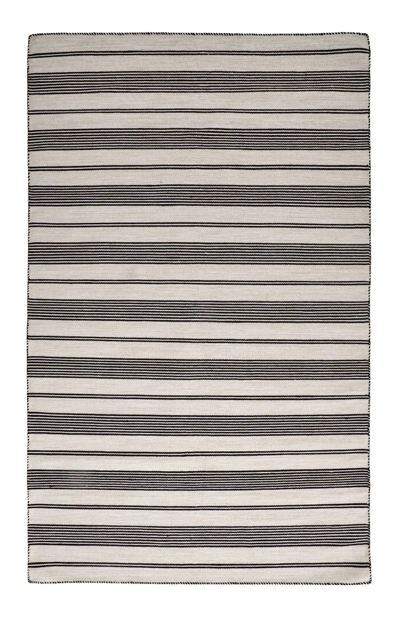 8' X 11' Black And White Striped Dhurrie Hand Woven Stain Resistant Area Rug Homeroots Outdoor