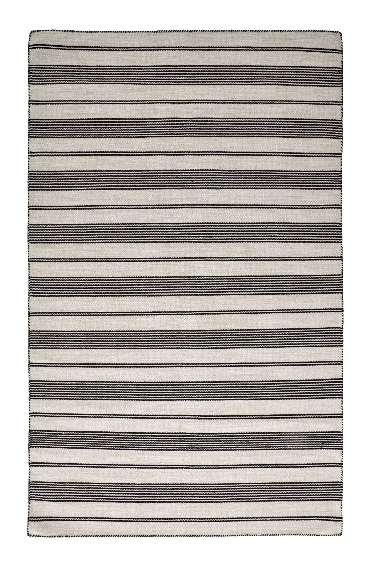 8' X 11' Black And White Striped Dhurrie Hand Woven Stain Resistant Area Rug Homeroots Outdoor