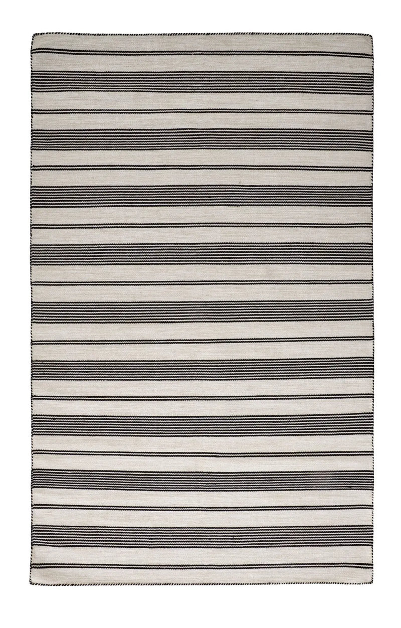 8' X 11' Black And White Striped Dhurrie Hand Woven Stain Resistant Area Rug Homeroots Outdoor