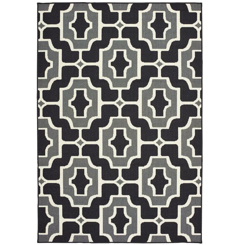 8' X 11' Black and Gray Geometric Stain Resistant Indoor Outdoor Area Rug Homeroots Outdoor