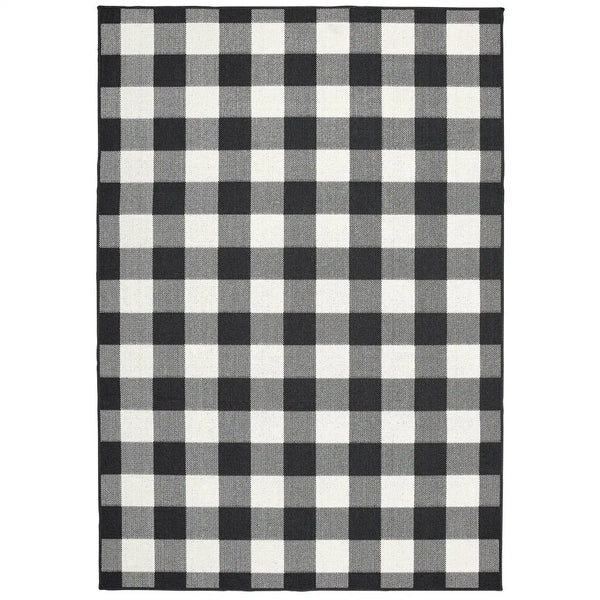 8' X 11' Black and Ivory Indoor Outdoor Area Rug Homeroots Outdoor