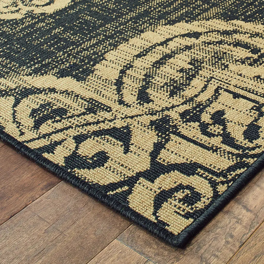 8' X 11' Black and Tan Oriental Stain Resistant Indoor Outdoor Area Rug Homeroots Outdoor
