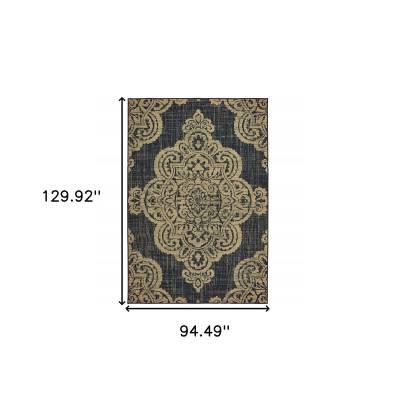 8' X 11' Black and Tan Oriental Stain Resistant Indoor Outdoor Area Rug Homeroots Outdoor