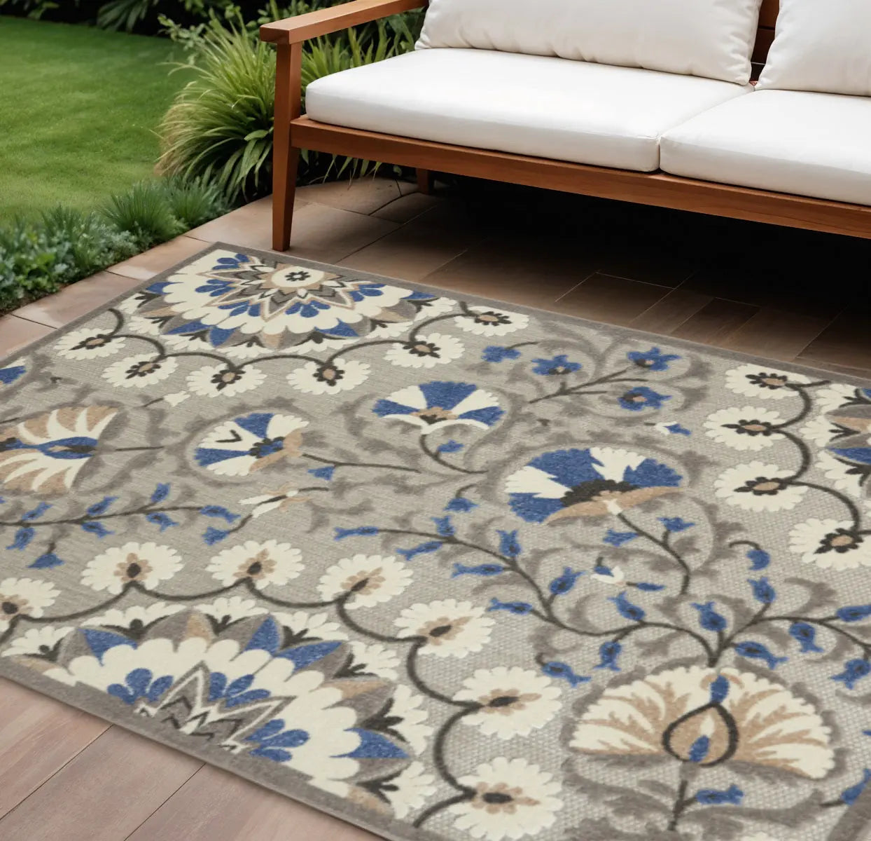 8' X 11' Blue And Gray Indoor Outdoor Area Rug - GreatEagleInc
