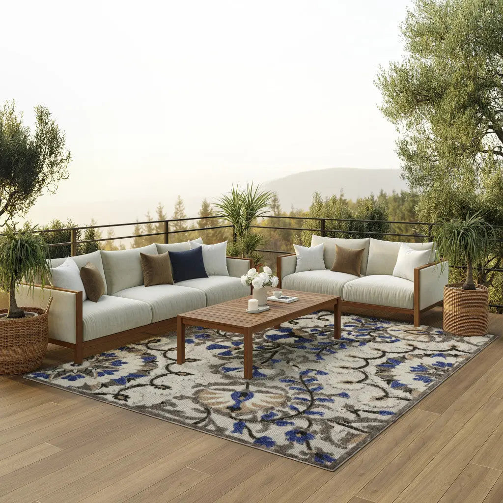 8' X 11' Blue And Gray Indoor Outdoor Area Rug - GreatEagleInc