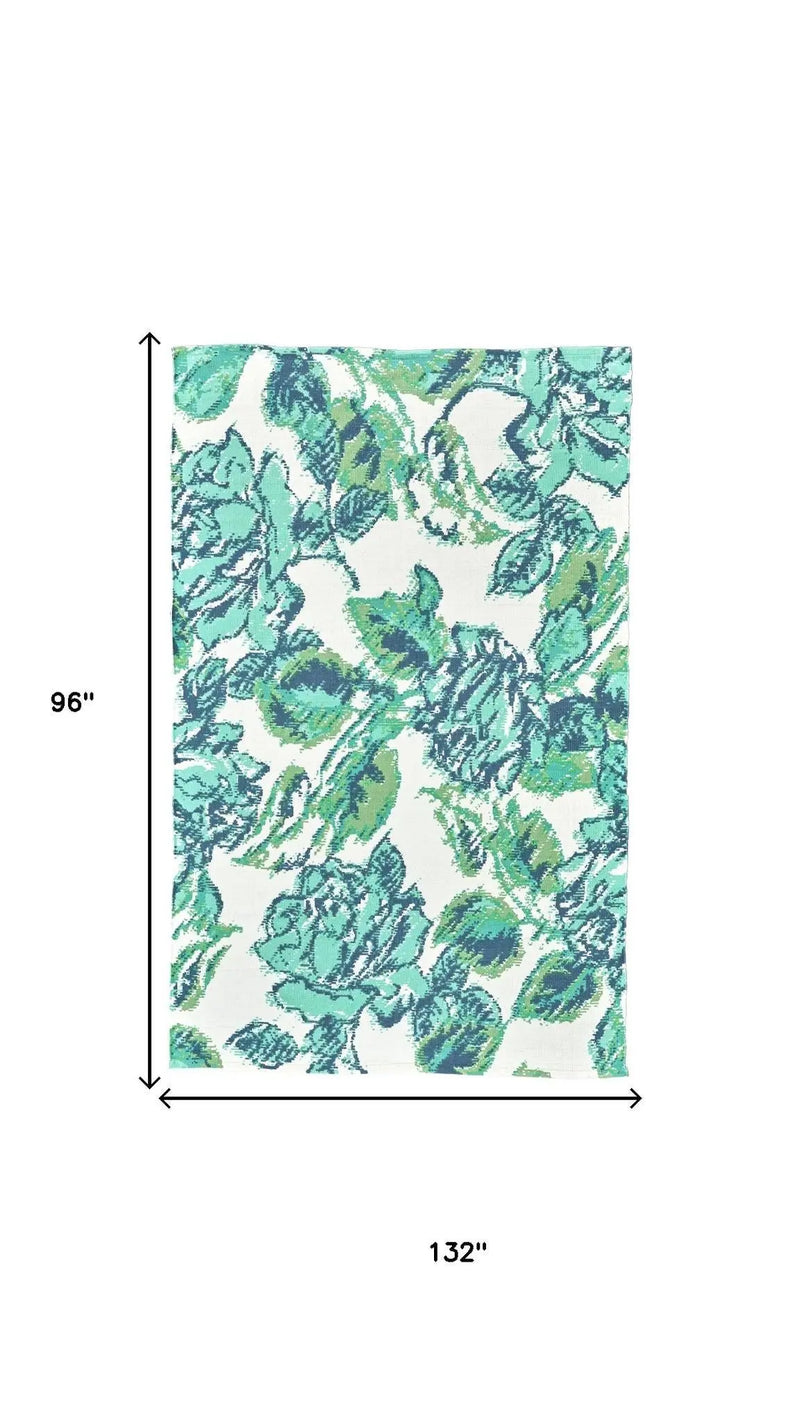 8' X 11' Blue And Green Floral Hand Woven Area Rug Homeroots Home Decor