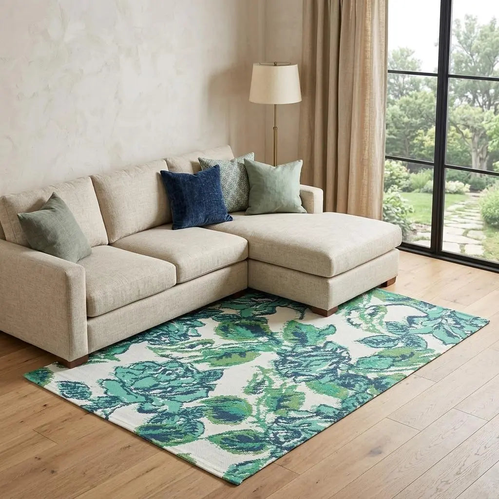 8' X 11' Blue And Green Floral Hand Woven Area Rug Homeroots Home Decor