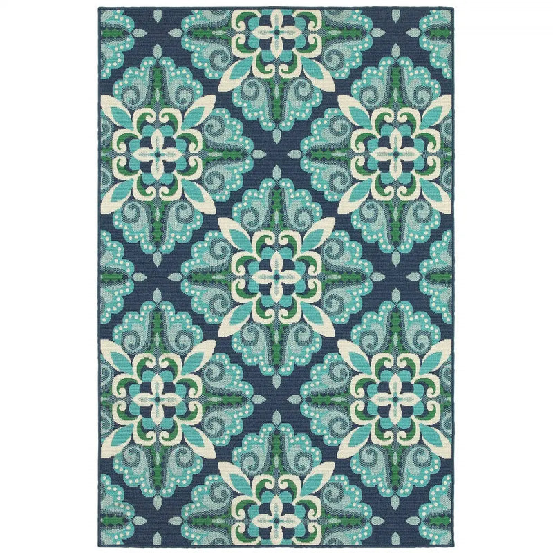 8' X 11' Blue And Green Indoor Outdoor Area Rug Homeroots Outdoor