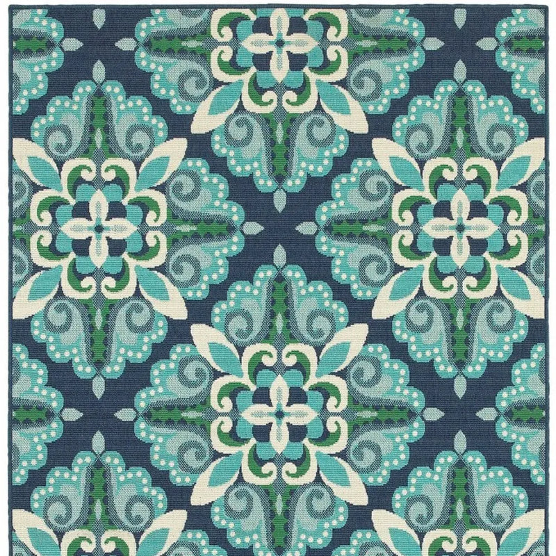 8' X 11' Blue And Green Indoor Outdoor Area Rug Homeroots Outdoor