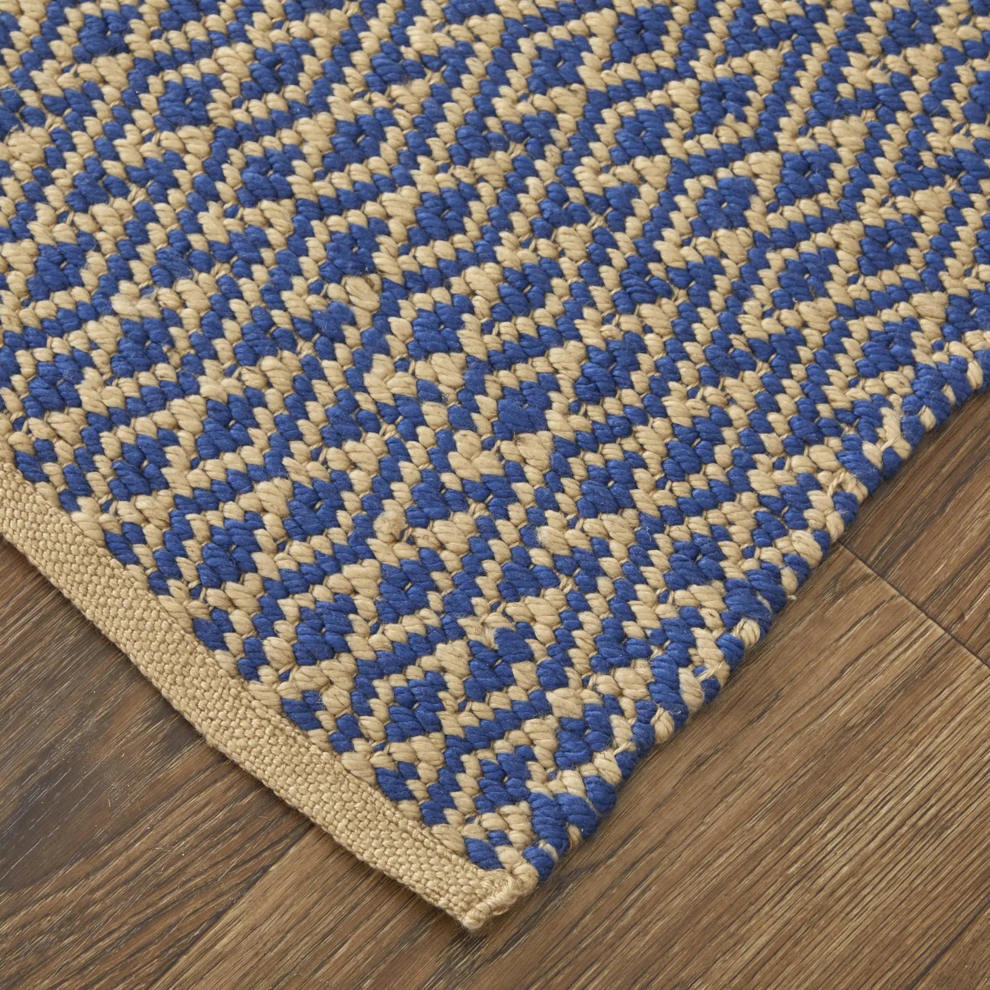 8' X 11' Blue And Tan Geometric Hand Woven Area Rug Homeroots Home Decor