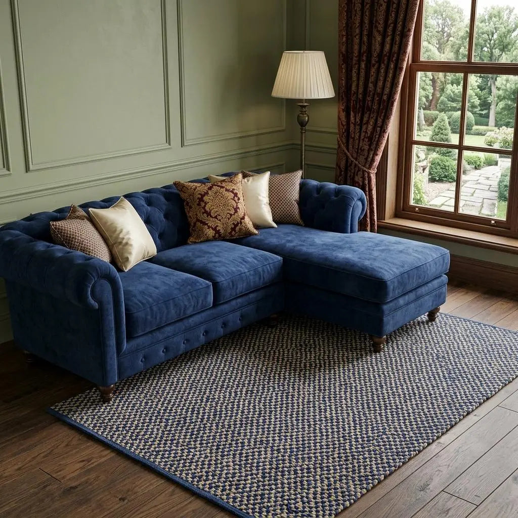 8' X 11' Blue And Tan Geometric Hand Woven Area Rug Homeroots Home Decor