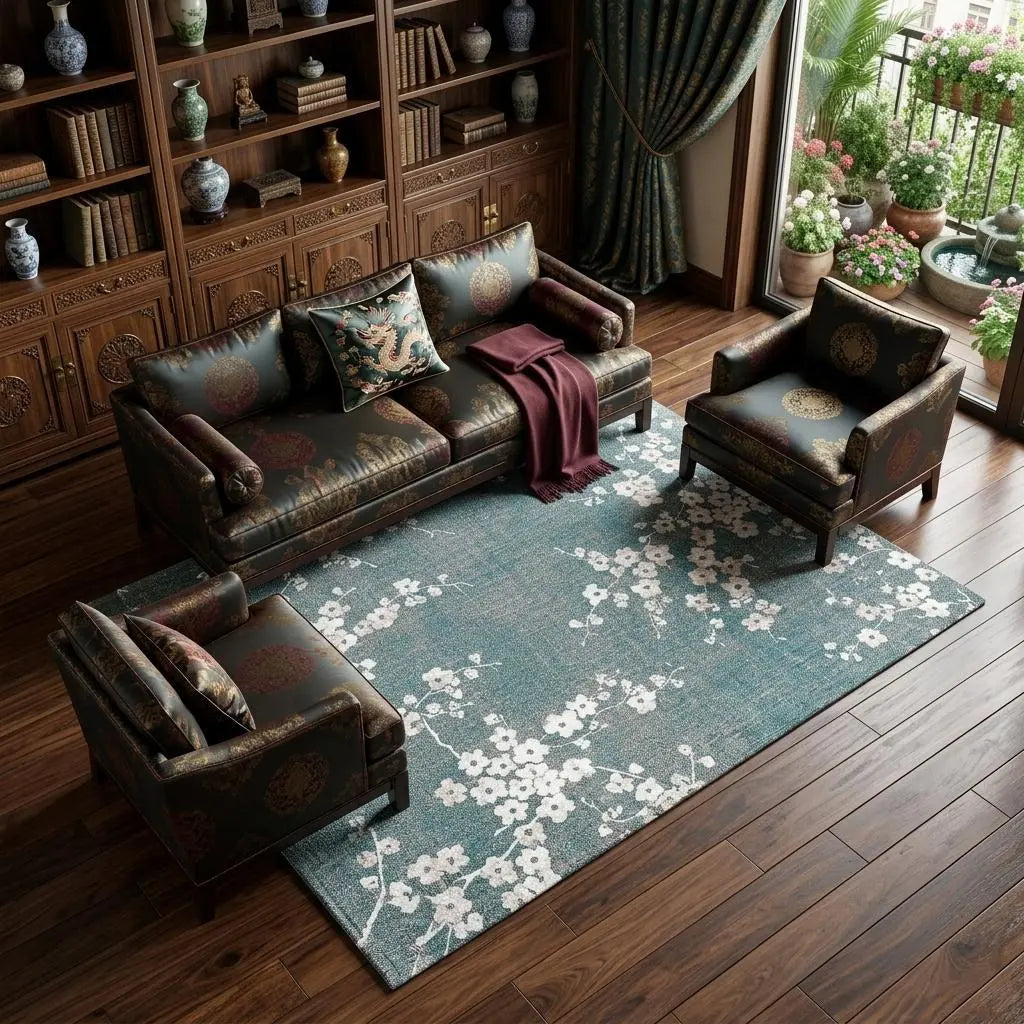 8' X 11' Blue And White Oriental Washable Area Rug With UV Protection Homeroots Home Decor