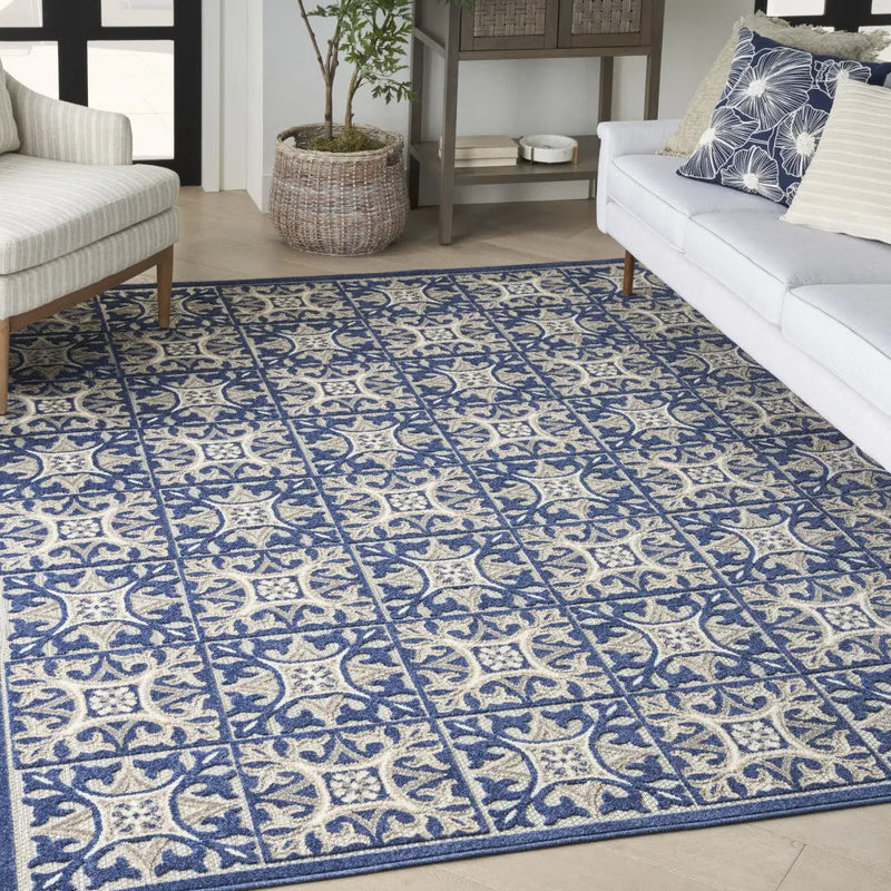 8' X 11' Blue Geometric Non Skid Indoor Outdoor Area Rug Homeroots Outdoor