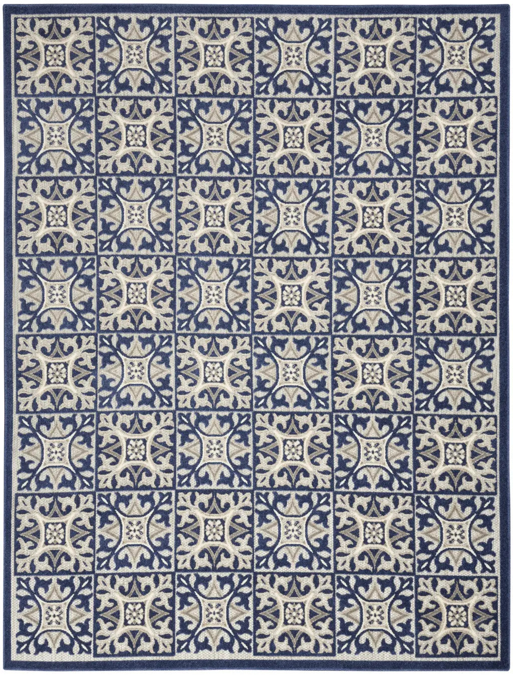 8' X 11' Blue Geometric Non Skid Indoor Outdoor Area Rug Homeroots Outdoor