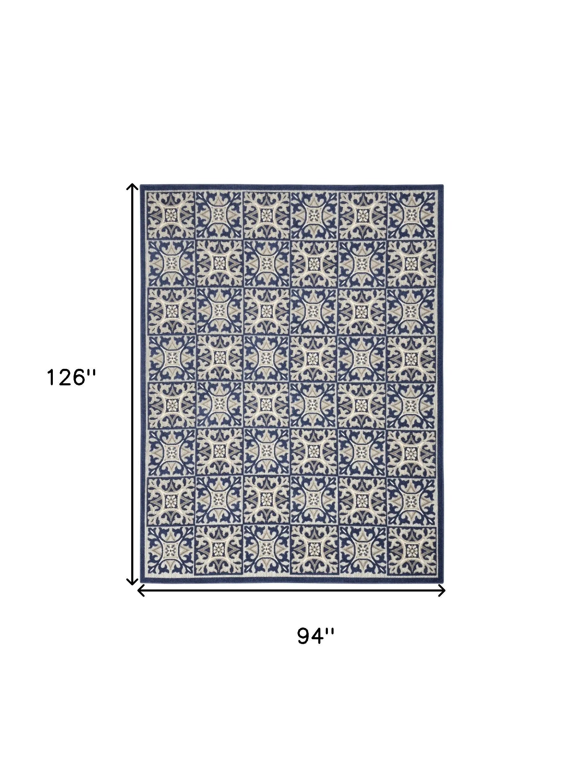 8' X 11' Blue Geometric Non Skid Indoor Outdoor Area Rug Homeroots Outdoor