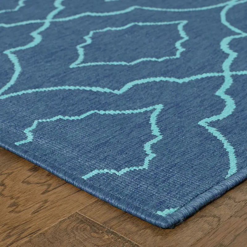 8' X 11' Blue Geometric Stain Resistant Indoor Outdoor Area Rug Homeroots Outdoor