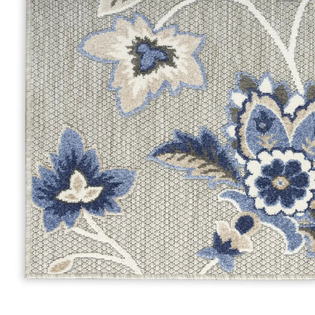 8' X 11' Blue and Gray Floral Non Skid Indoor Outdoor Area Rug Homeroots Outdoor