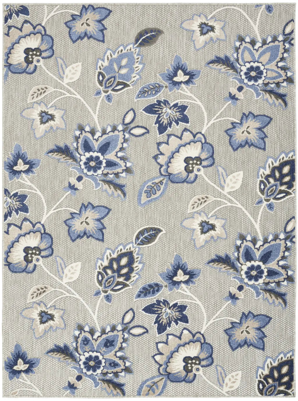8' X 11' Blue and Gray Floral Non Skid Indoor Outdoor Area Rug Homeroots Outdoor