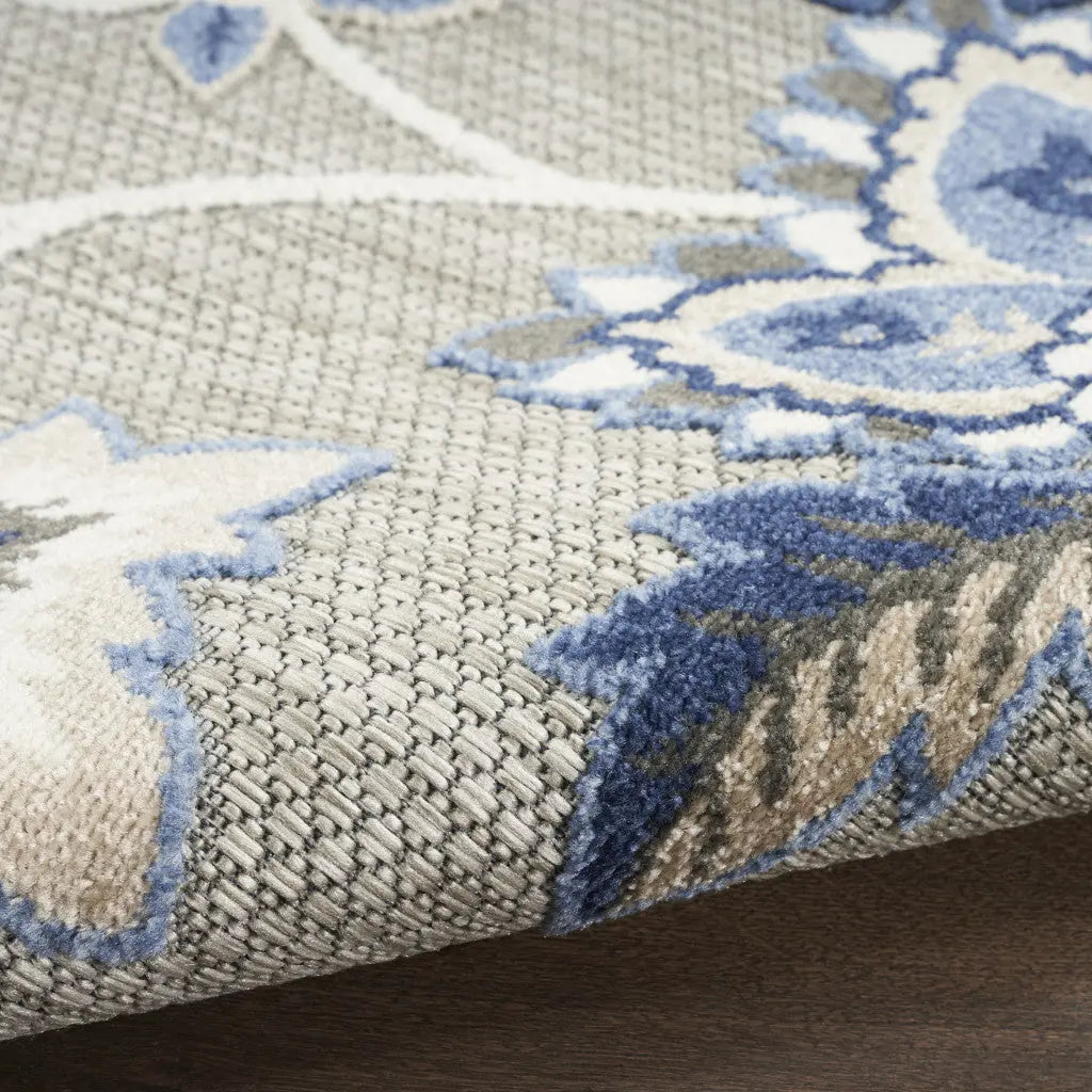 8' X 11' Blue and Gray Floral Non Skid Indoor Outdoor Area Rug Homeroots Outdoor