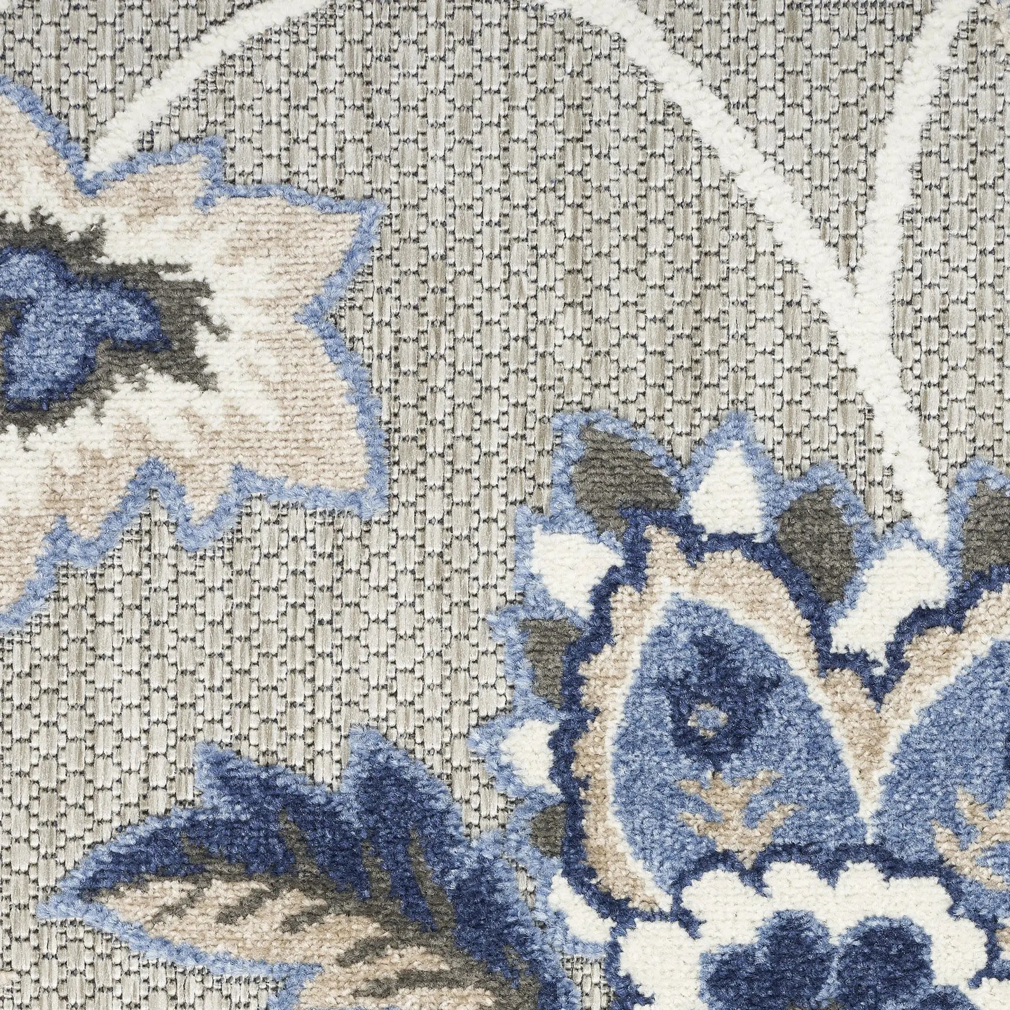 8' X 11' Blue and Gray Floral Non Skid Indoor Outdoor Area Rug Homeroots Outdoor