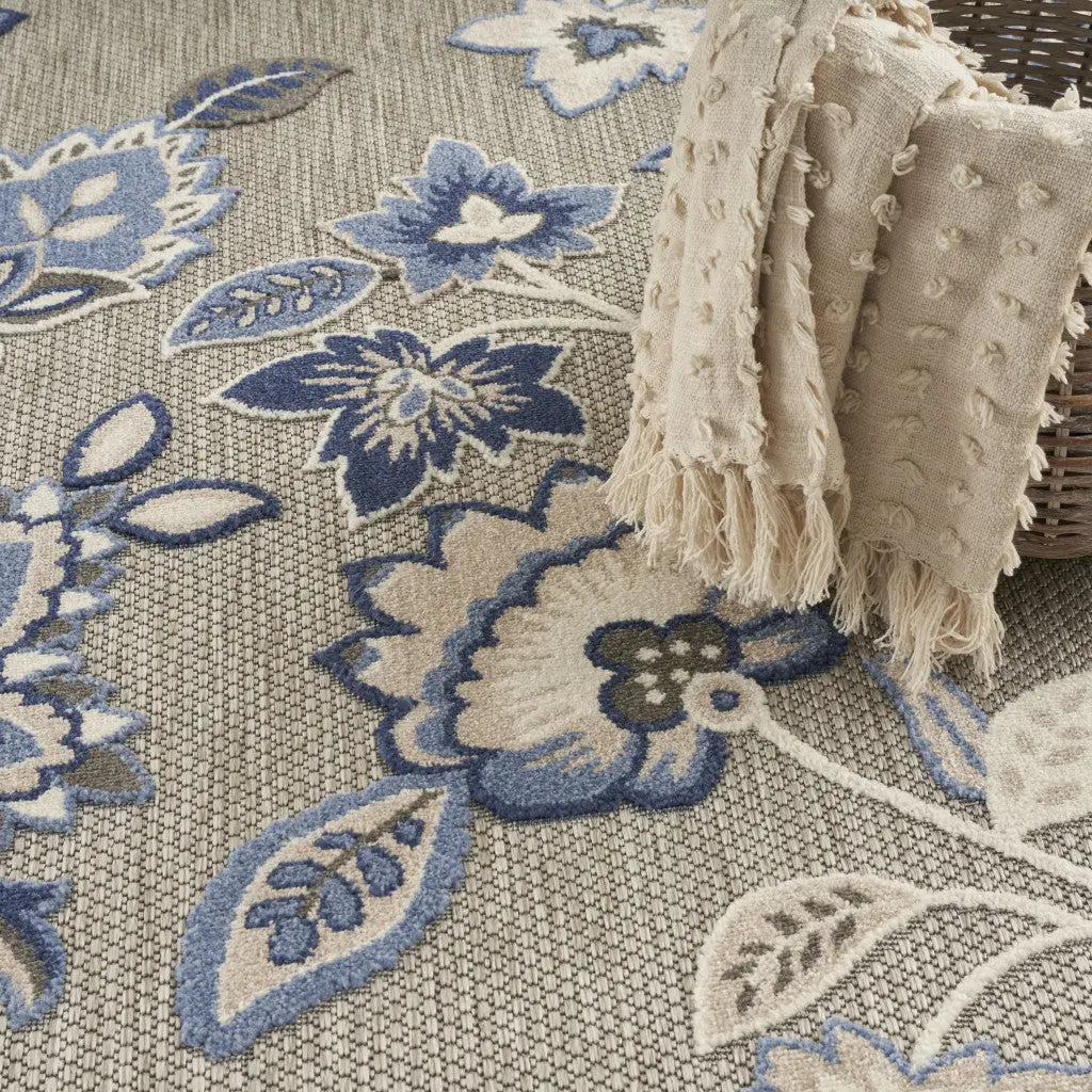 8' X 11' Blue and Gray Floral Non Skid Indoor Outdoor Area Rug Homeroots Outdoor