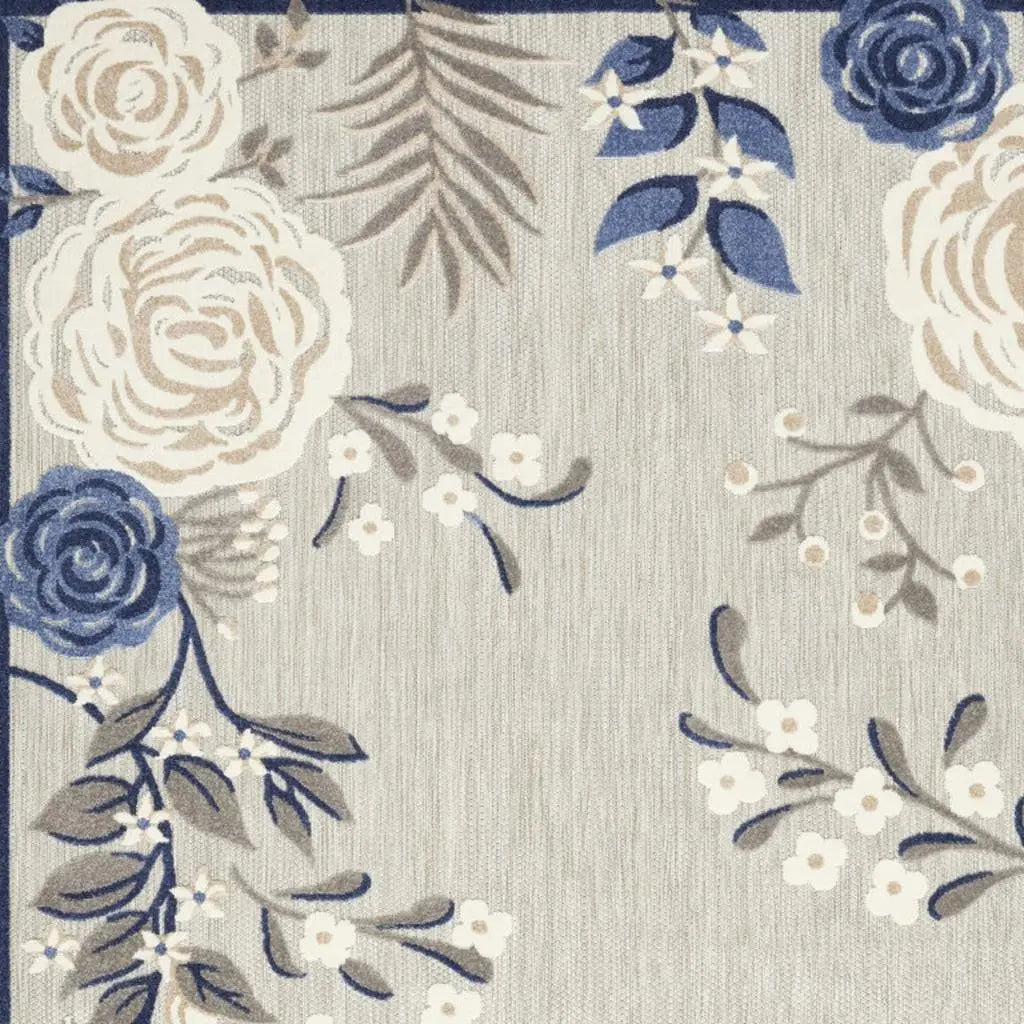 8' X 11' Blue and Gray Floral Non Skid Indoor Outdoor Area Rug Homeroots Outdoor