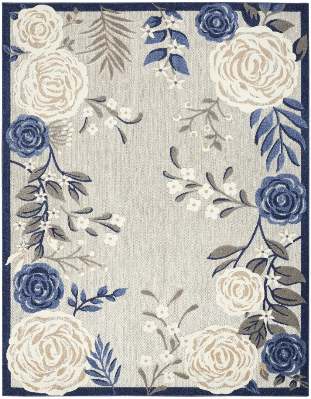 8' X 11' Blue and Gray Floral Non Skid Indoor Outdoor Area Rug Homeroots Outdoor