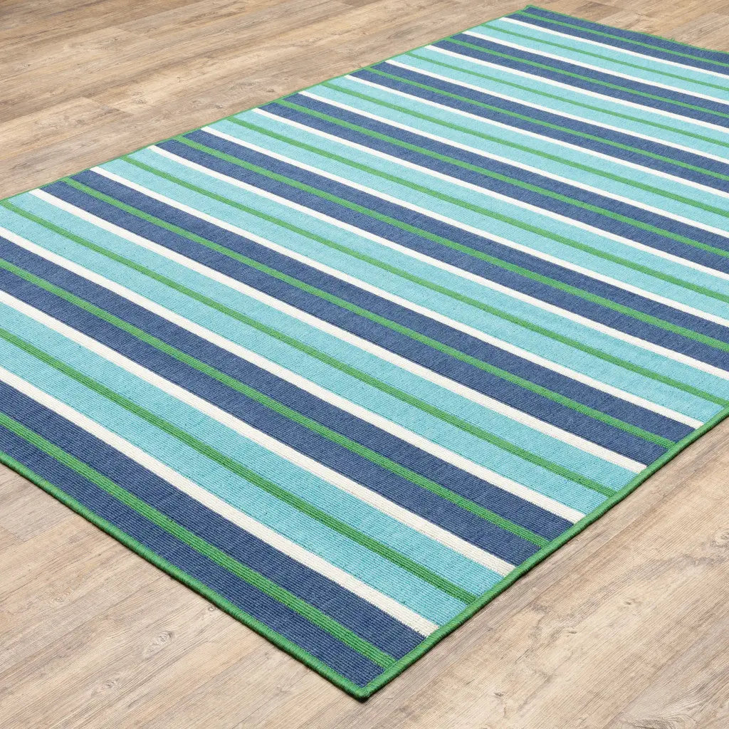 8' X 11' Blue and Green Geometric Stain Resistant Indoor Outdoor Area Rug Homeroots Outdoor