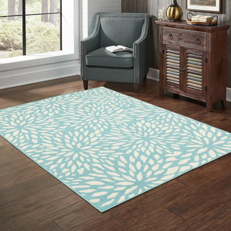 8' X 11' Blue and Ivory Floral Stain Resistant Indoor Outdoor Area Rug Homeroots Outdoor