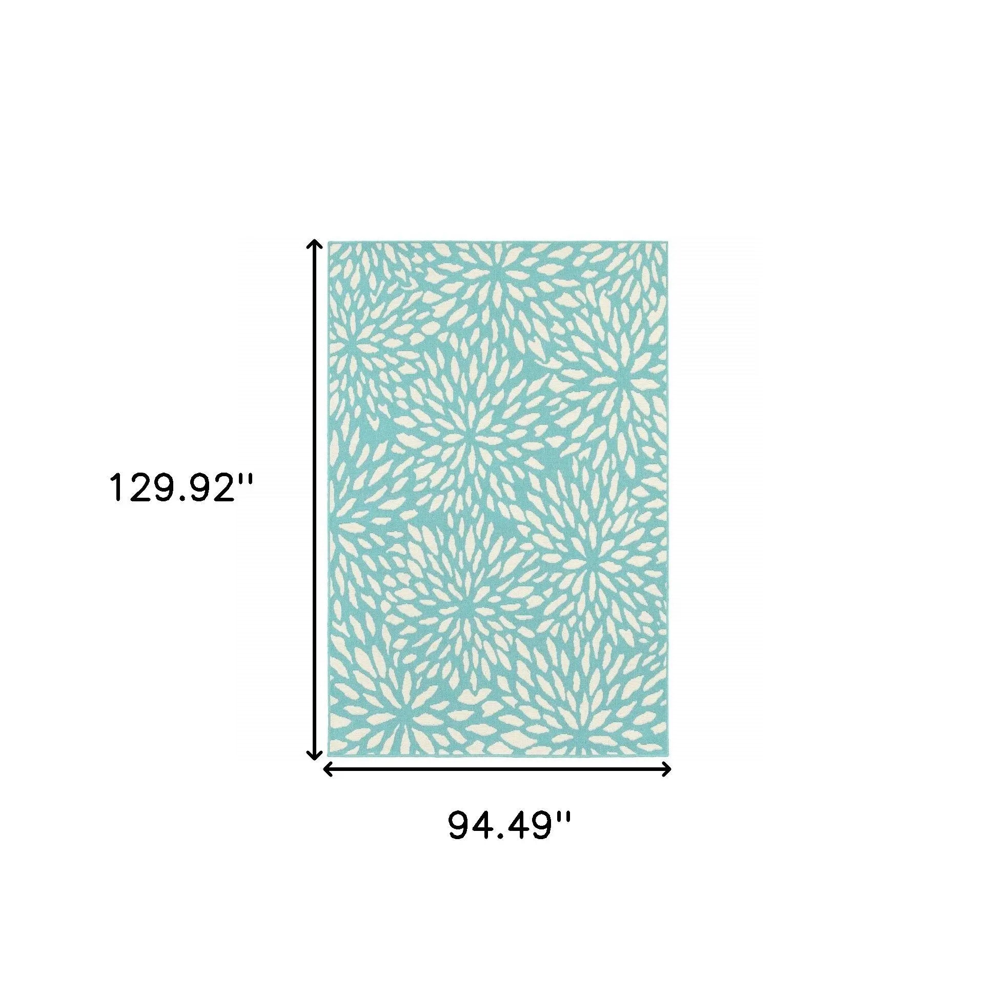 8' X 11' Blue and Ivory Floral Stain Resistant Indoor Outdoor Area Rug Homeroots Outdoor