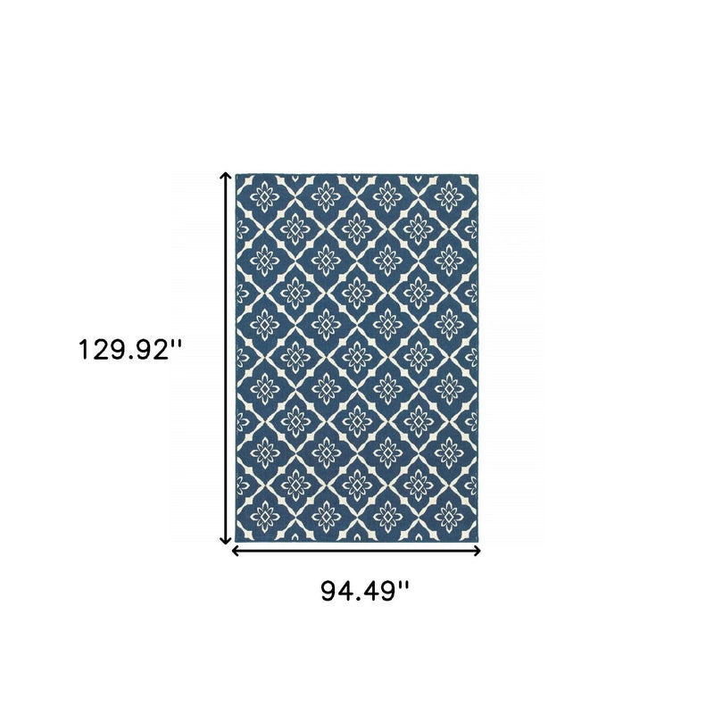 8' X 11' Blue and Ivory Floral Stain Resistant Indoor Outdoor Area Rug Homeroots Outdoor