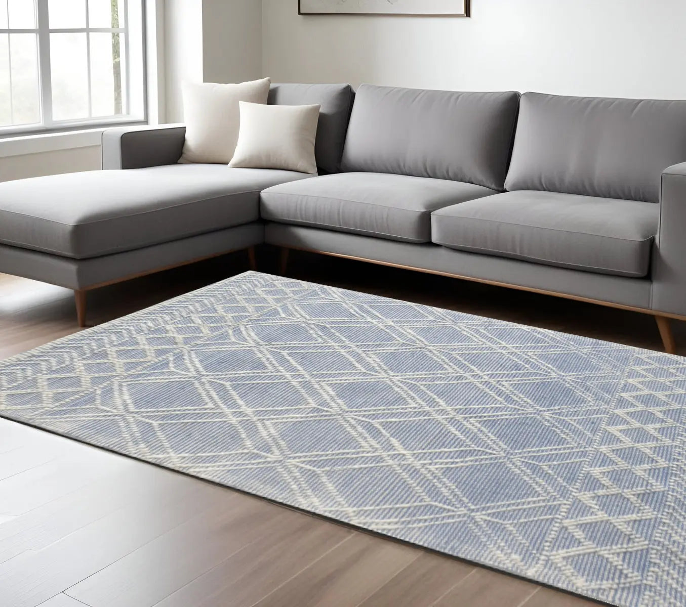 8' X 11' Blue and Ivory Geometric Handmade Area Rug Homeroots Home Decor