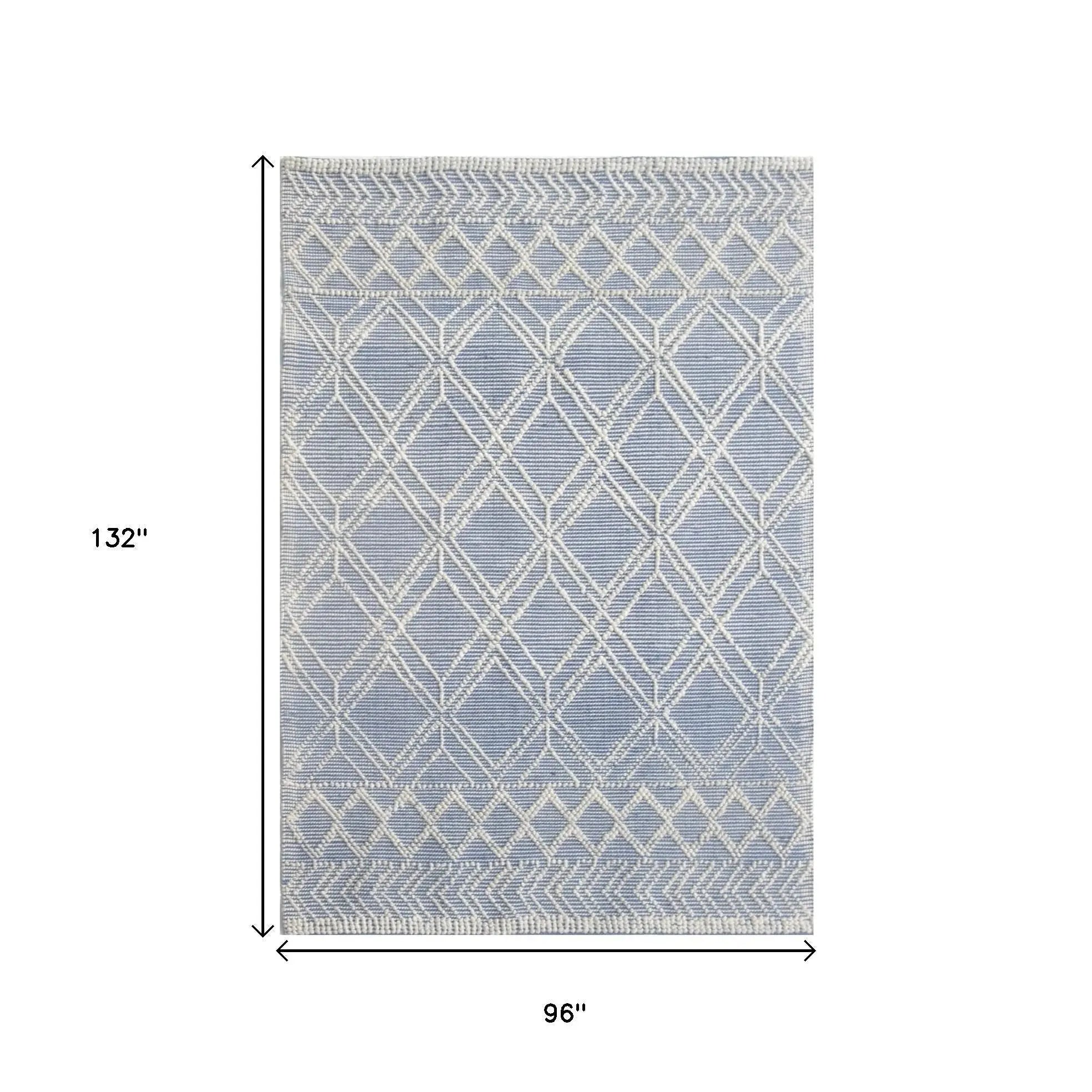 8' X 11' Blue and Ivory Geometric Handmade Area Rug Homeroots Home Decor
