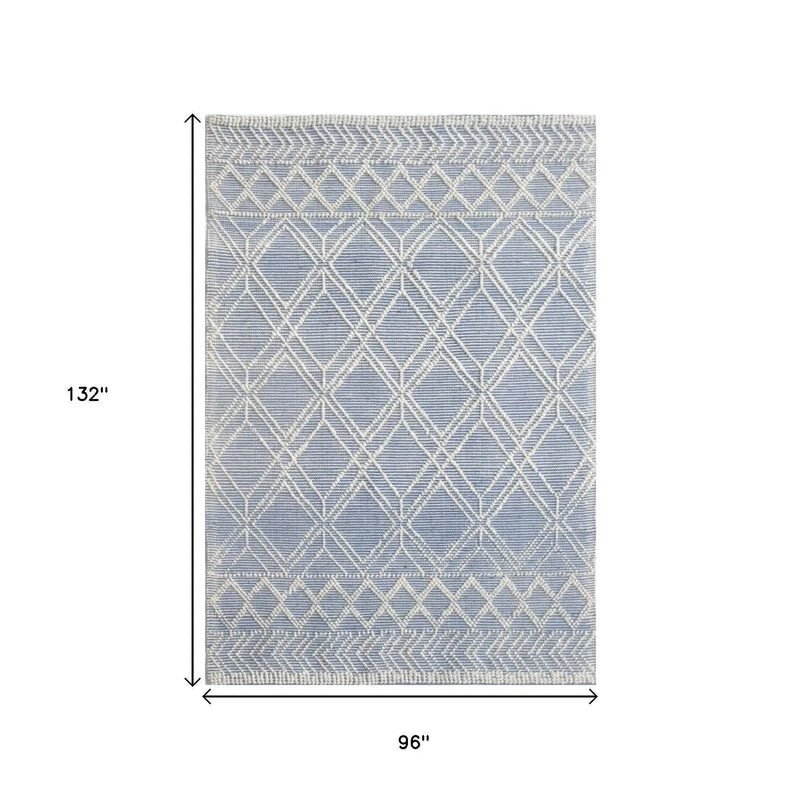 8' X 11' Blue and Ivory Geometric Handmade Area Rug Homeroots Home Decor