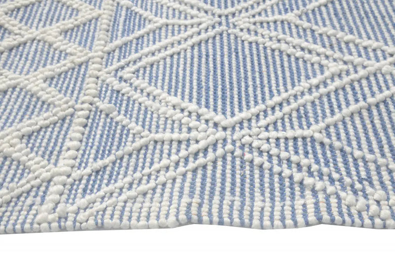 8' X 11' Blue and Ivory Geometric Handmade Area Rug Homeroots Home Decor
