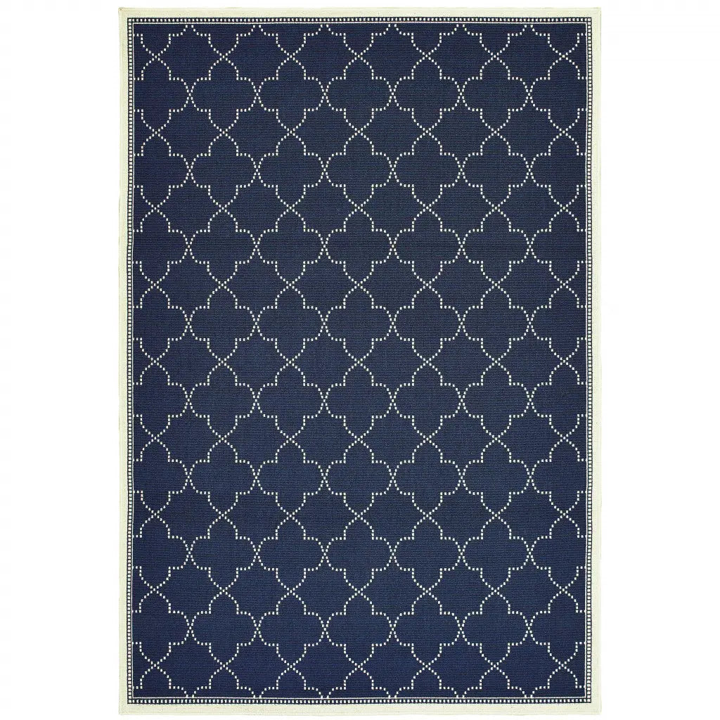 8' X 11' Blue and Ivory Geometric Stain Resistant Indoor Outdoor Area Rug Homeroots Outdoor