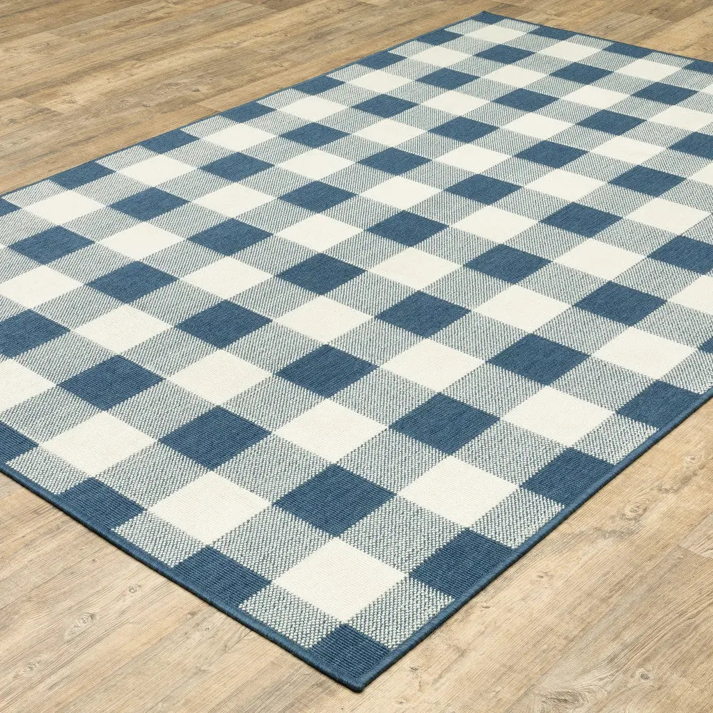 8' X 11' Blue and Ivory Geometric Stain Resistant Indoor Outdoor Area Rug Homeroots Outdoor