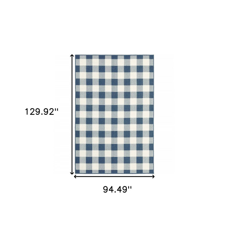 8' X 11' Blue and Ivory Geometric Stain Resistant Indoor Outdoor Area Rug Homeroots Outdoor