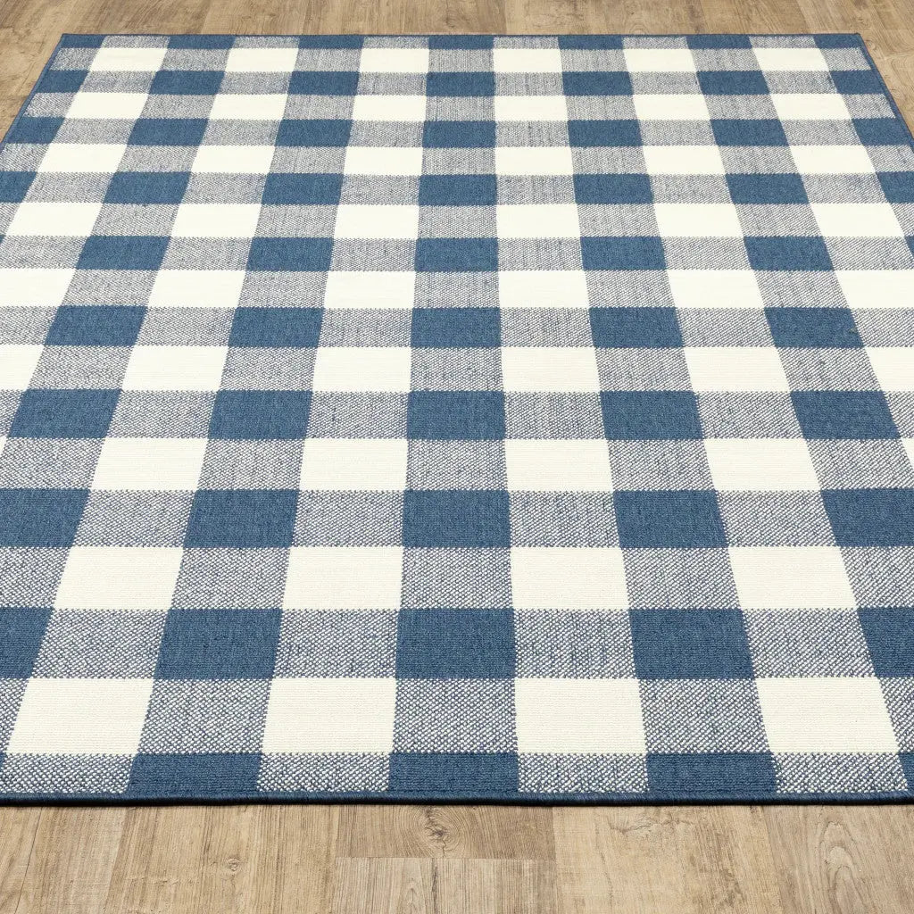 8' X 11' Blue and Ivory Geometric Stain Resistant Indoor Outdoor Area Rug Homeroots Outdoor