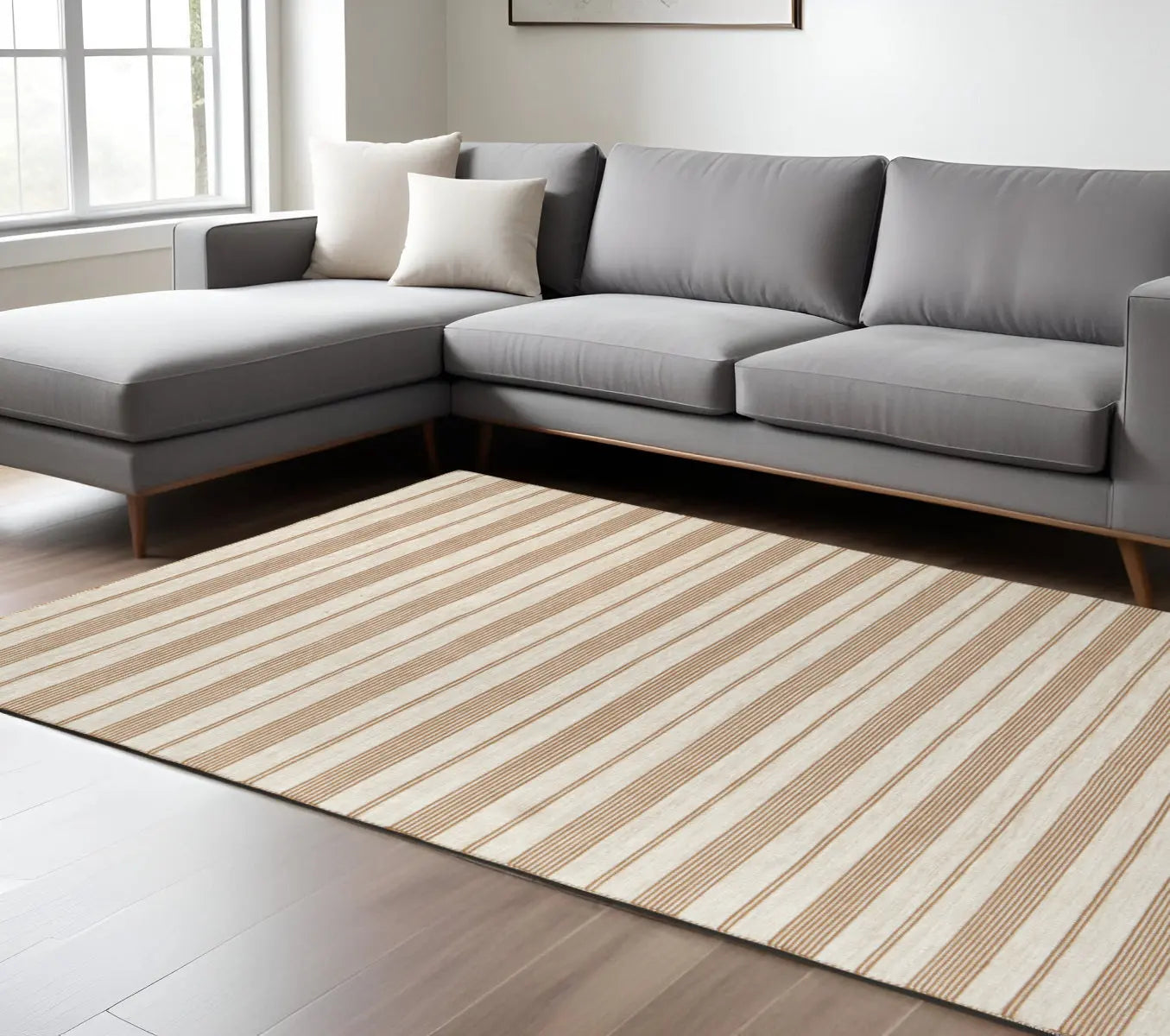 8' X 11' Brown and Ivory Striped Hand Woven Area Rug Homeroots Outdoor
